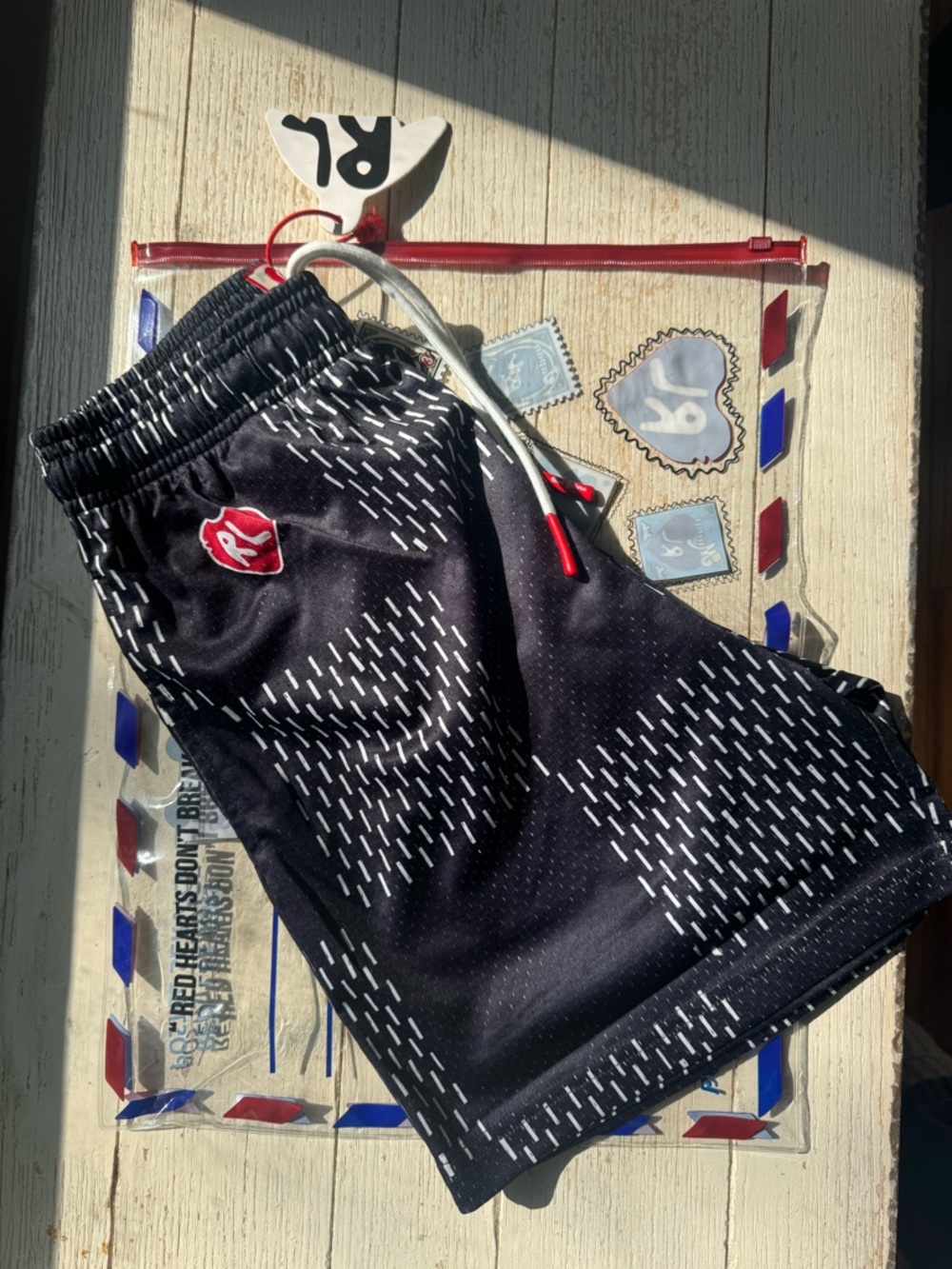 Red Letters- Damier Letters Mesh Shorts